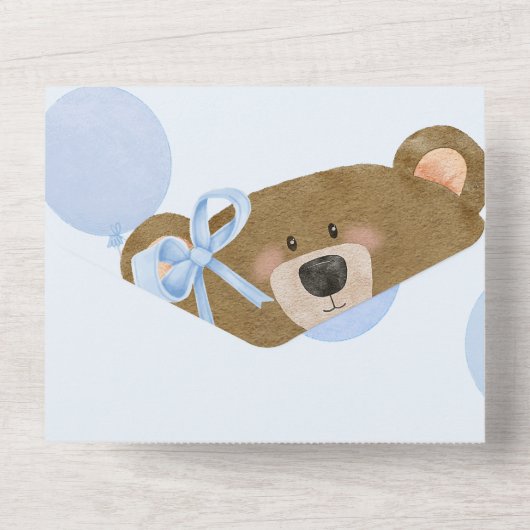 Blue Teddy wir können frühzeitig abwarten Baby Dus All In One Einladung (Rückseite)