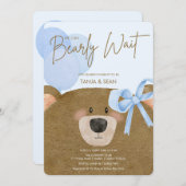 Blue Teddy wir können frühzeitig abwarten Baby Dus Einladung (Vorne/Hinten)