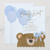 Blue Teddy wir können frühzeitig abwarten Baby Dus Einladung (Vorne/Hinten)