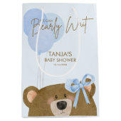 Blue Teddy wir können frühzeitig abwarten Baby Dus Mittlere Geschenktüte (Vorderseite)