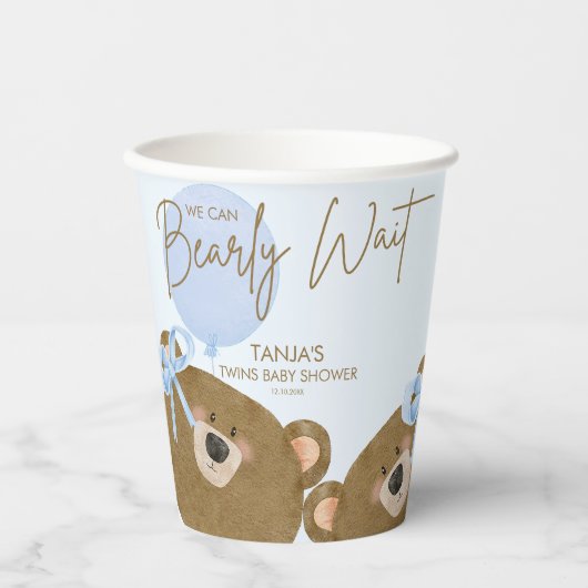 Blue Teddy wir können frühzeitig abwarten Twins Ba Pappbecher (Vorderseite)