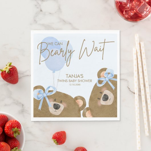 Blue Teddy wir können frühzeitig abwarten Twins Ba Serviette (Beispiel)