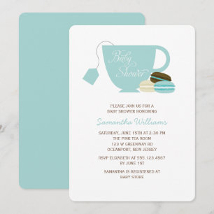 Blue Tee Cup und Macarons Baby Dusche Einladung