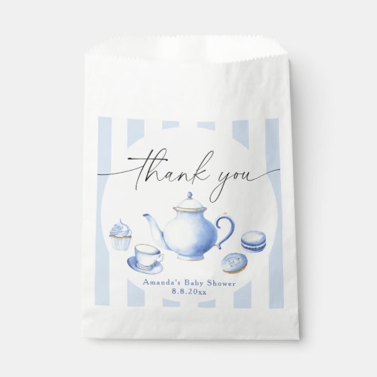 Blue Tee Party Baby Dusche Danke Geschenktütchen (Vorderseite)