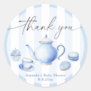 Blue Tee Party Baby Dusche Danke Runder Aufkleber