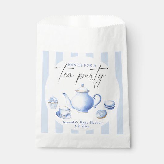 Blue Tee Party Baby Dusche Geschenktütchen (Vorderseite)
