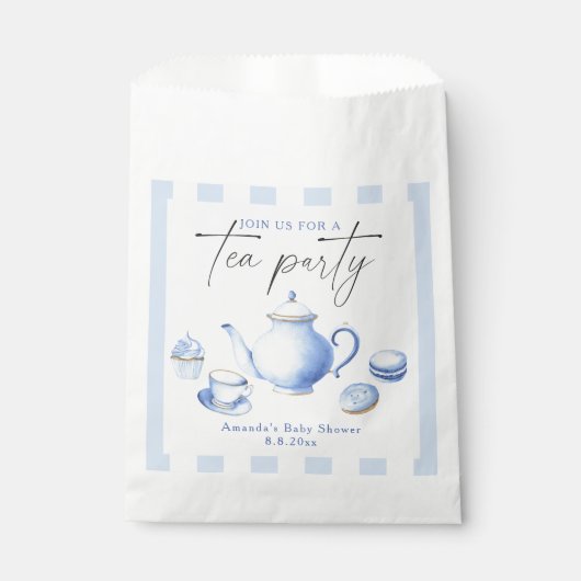 Blue Tee Party Baby Dusche Geschenktütchen (Vorderseite)