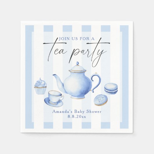 Blue Tee Party Baby Dusche Serviette (Vorderseite)