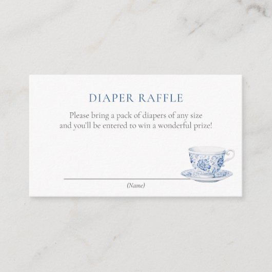 Blue Tee Party Baby Dusche Windeln Raffle Ticket Begleitkarte (Vorderseite)