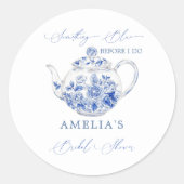 Blue Tee Party Brautparty Toile Runder Aufkleber (Vorderseite)