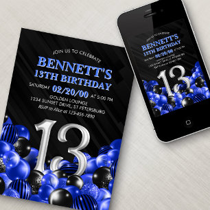 Blue Teen Boy 13. Geburtstag Einladung