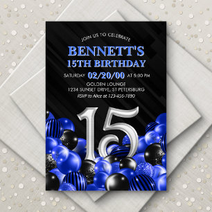 Blue Teen Boy 15. Geburtstag Einladung