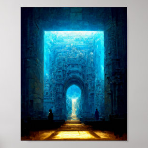 Blue Tempel Fantasy Science Fiction Poster