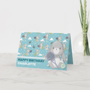 Blue Tennis Bunny individualisierbare Karte