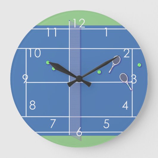 Blue Tennis Court Modern Tennis Player Große Wanduhr (Vorderseite)