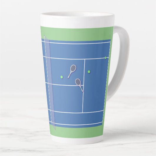 Blue Tennis Court Modern Tennis Player Milchtasse (Rechte Ecke)