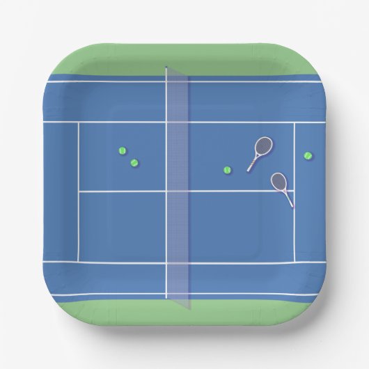 Blue Tennis Court Modern Tennis Player Pappteller (Vorderseite)