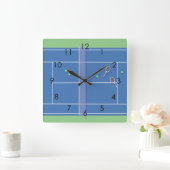 Blue Tennis Court Modern Tennis Player Quadratische Wanduhr (Zuhause)