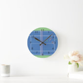 Blue Tennis Court Modern Tennis Player Runde Wanduhr (Zuhause)