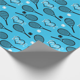 Blue Tennis Party, Tennismuster Faltpapier Geschenkpapier