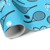 Blue Tennis Party, Tennismuster Faltpapier Geschenkpapier (Rolleneckpunkt)