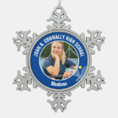 Blue Tennis Player Photo High School Spirit Schneeflocken Zinn-Ornament (Vorderseite)