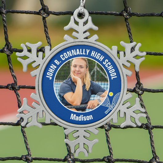 Blue Tennis Player Photo High School Spirit Schneeflocken Zinn-Ornament