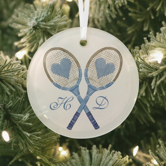 Blue Tennis Rackets mit Herz-Glas-Ornament Ornament Aus Glas (InSitu)
