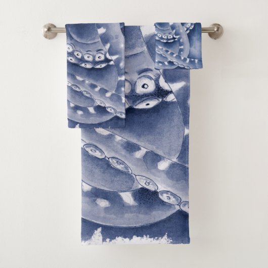 Blue Tentacles Monochrome Badhandtuch Set (Insitu)