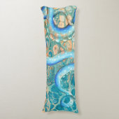 Blue Tentacles Octopus Kraken Abstrakte Aquamarine Seitenschläferkissen (Vorderseite Vertikal)