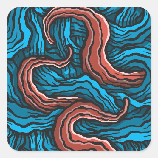 Blue Tentacles Quadratischer Aufkleber (Vorderseite)
