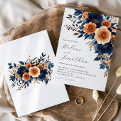 Blue Terracotta Burnt Orange Elegante Wedding Einladung
