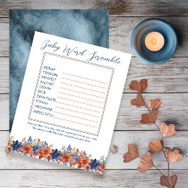 Blue Terracotta Floral Baby Dusche Word Scramble