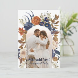 Blue Terracotta Foto Engagement Party Einladung