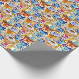 Blue Terracotta Kaffee Caffes Abstrakte Wasserfarb Geschenkpapier