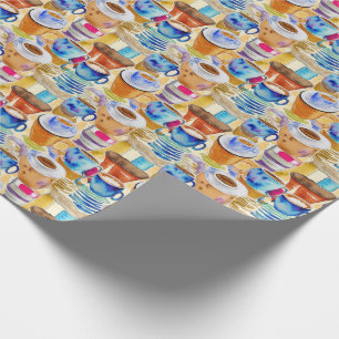 Blue Terracotta Kaffee Caffes Abstrakte Wasserfarb Geschenkpapier