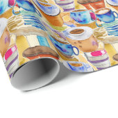 Blue Terracotta Kaffee Caffes Abstrakte Wasserfarb Geschenkpapier (Rolleneckpunkt)