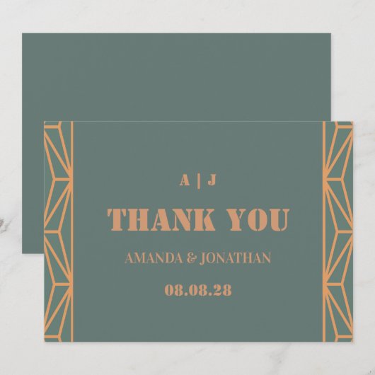 Blue Terracotta Monogram Wedding Dankeschön Card Dankeskarte (Vorne/Hinten)