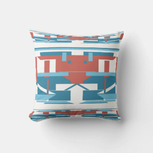 Blue Terracotta Red White Southwest Look Mosaik Kissen
