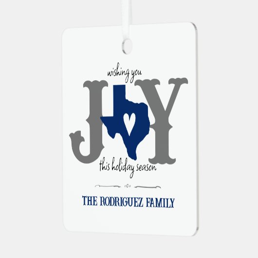 Blue Texas JOY Foto Holiday Ornament Aus Metall (Vorderseite links)