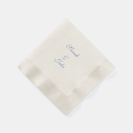 Blue Text Cream Wedding Coined Serviette (Ecke)