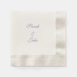 Blue Text Cream Wedding Coined Serviette