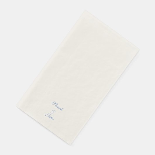 Blue Text Cream Wedding Serviette (Ecke)