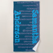 Blue Text Funkelnd Wax Personalisiert Beach Handtu Strandtuch (Vorderseite)