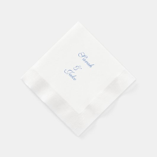 Blue Text White Wedding Coined Serviette (Ecke)
