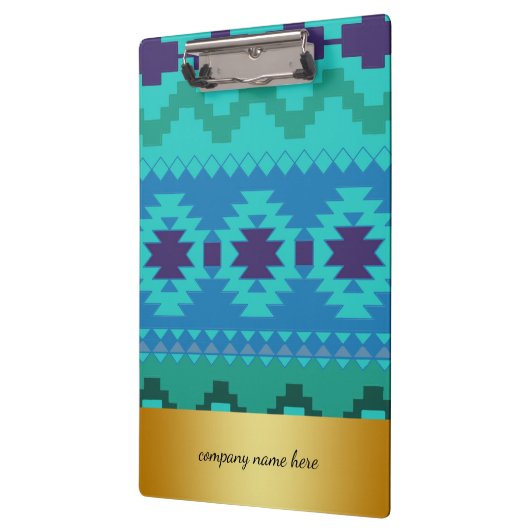 Blue Textile Design Gold Abzeichen Hintergrund Klemmbrett (Links)