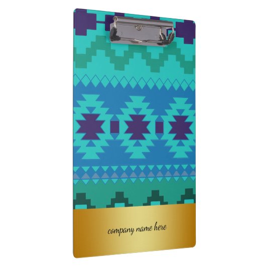 Blue Textile Design Gold Abzeichen Hintergrund Klemmbrett (Rechts)