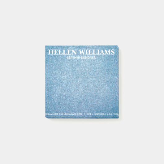 Blue Texture Imitate Leather Monogram Post-it Klebezettel (Vorderseite)