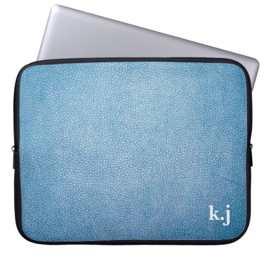 Blue Texture Imitate Leder-Design Monogramm Laptopschutzhülle (Vorderseite)