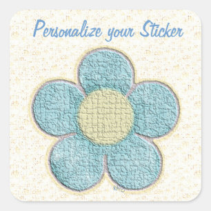 Blue Textured Blume Quadratischer Aufkleber